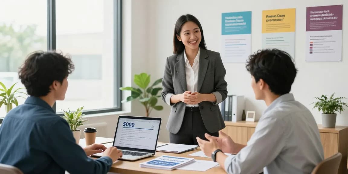 Engaging scene showing a loan officer assisting with a same-day $2000 loan application in a welcoming office.
