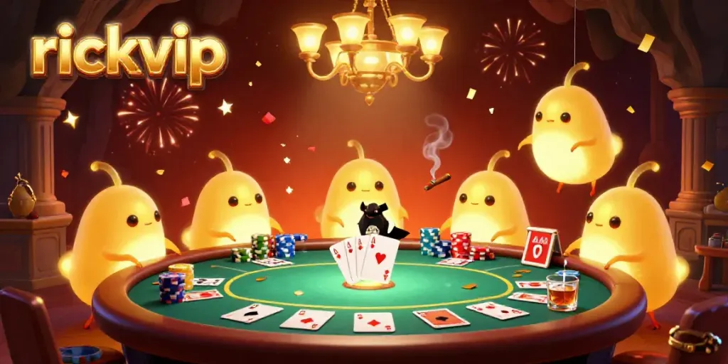 Experience exciting poker at rickvip's casino with glowworms illuminating the tables.