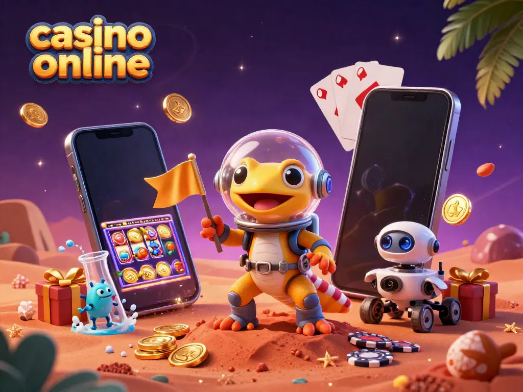 Experience a thrilling casino online adventure with a Martian gecko, showcasing vibrant gaming elements.
