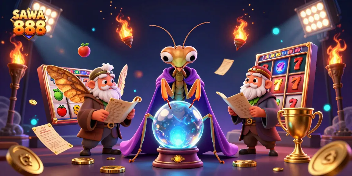 Experience immersive gaming with SAWA 888 featuring a fortune teller, librarian, and slot elements.