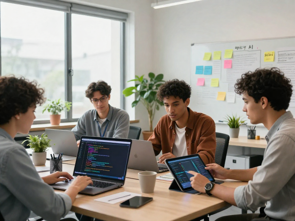 Developers collaborating on spicy AI innovation in a modern workspace.