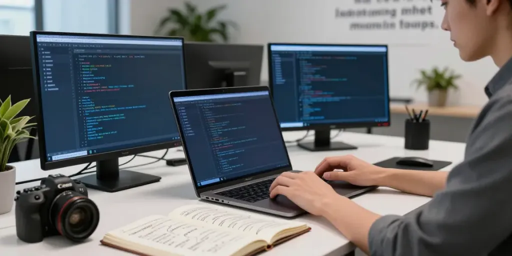 Developer implementing instant indexing strategies in a modern workspace.