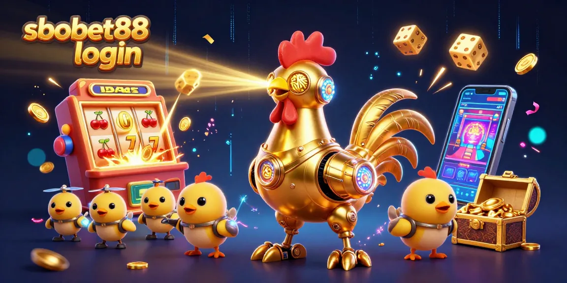 Experience sbobet88 login with vibrant, engaging casino action featuring a retro-futuristic character and dynamic elements.