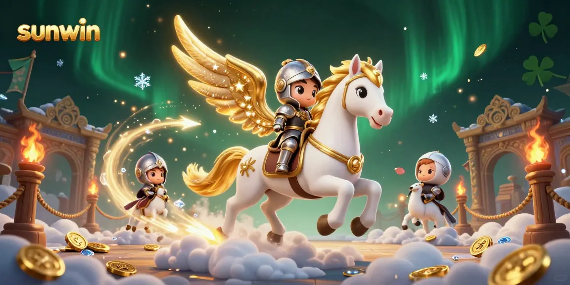 Experience the thrilling game dynamics at sunwin with a celestial knight and golden horse in action.