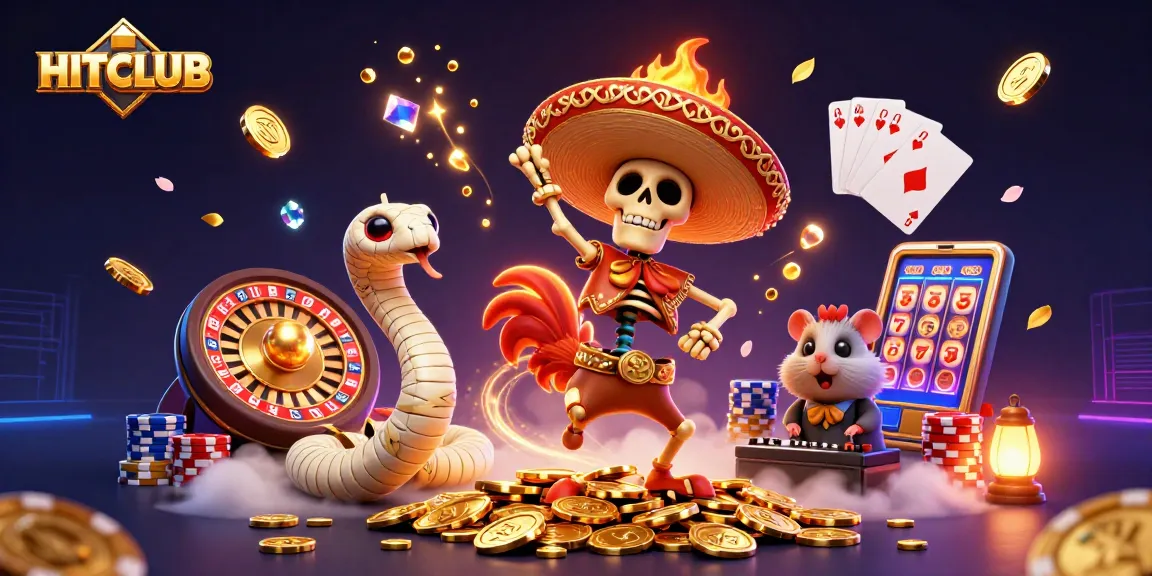 HITCLUB celebrates with a lively 3D illustration featuring vibrant characters and casino elements.